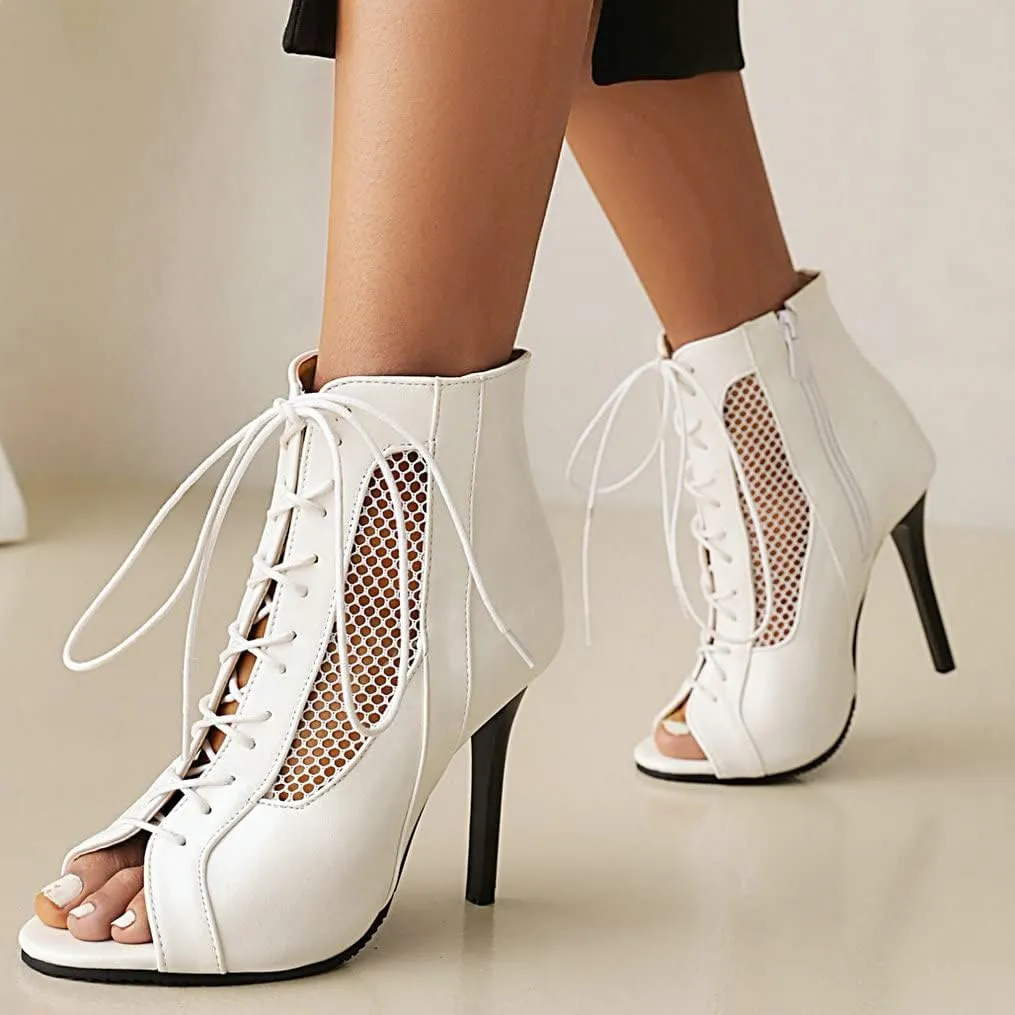 Meefit Women Lace Up Gladiator Sandals Stiletto High Heel Peep Toe Cut Out Sandals