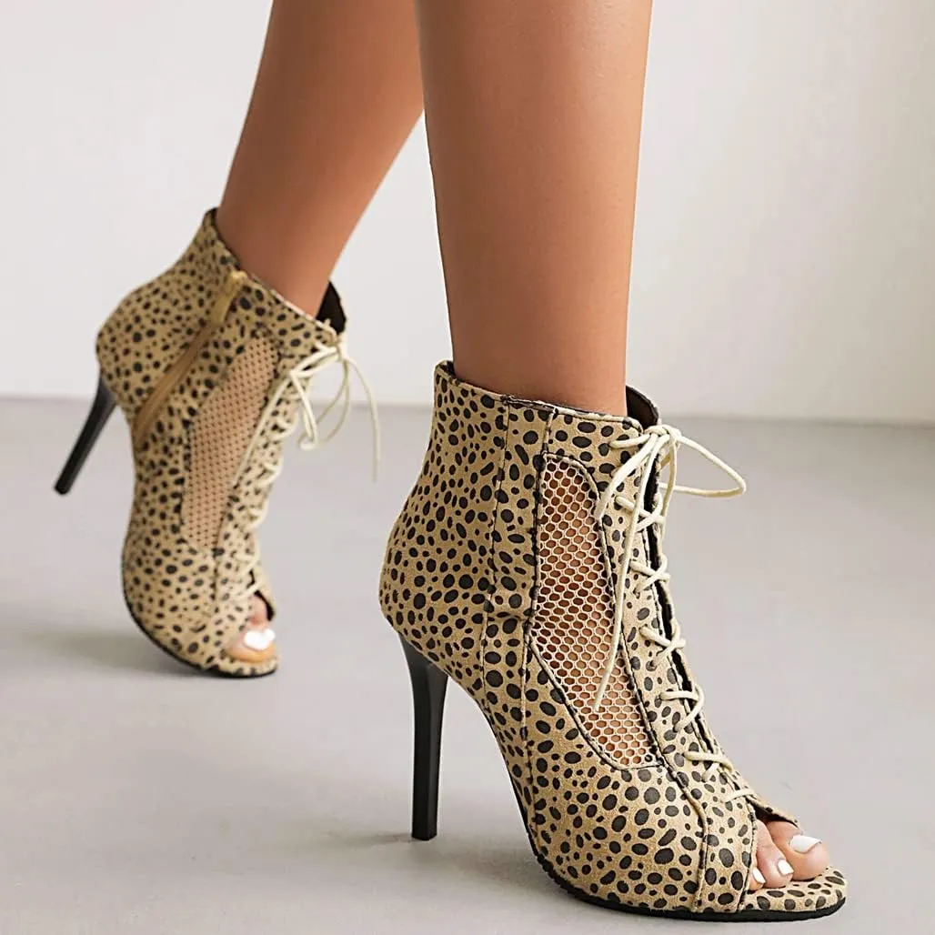 Meefit Women Lace Up Gladiator Sandals Stiletto High Heel Peep Toe Cut Out Sandals