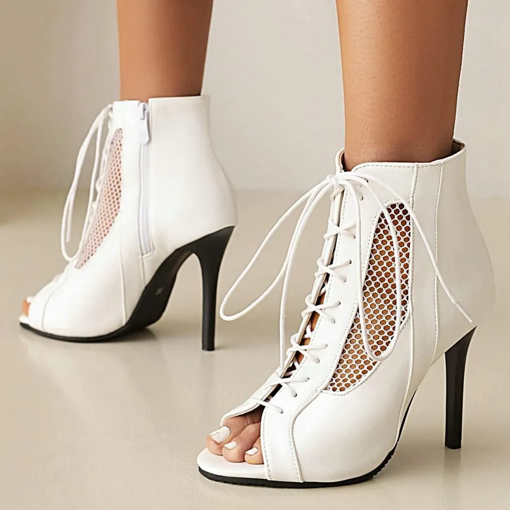Meefit Women Lace Up Gladiator Sandals Stiletto High Heel Peep Toe Cut Out Sandals