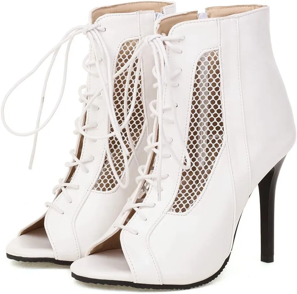 Meefit Women Lace Up Gladiator Sandals Stiletto High Heel Peep Toe Cut Out Sandals
