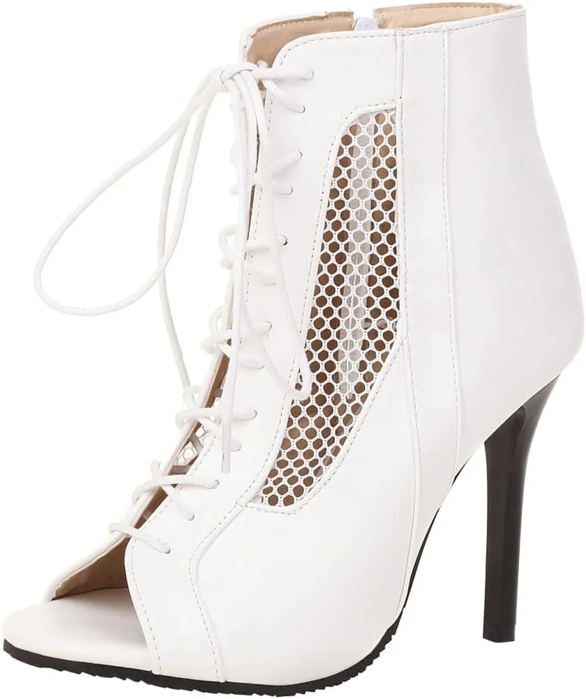 Meefit Women Lace Up Gladiator Sandals Stiletto High Heel Peep Toe Cut Out Sandals
