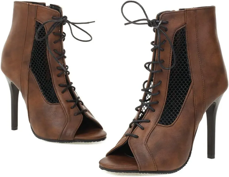 Meefit Women Lace Up Gladiator Sandals Stiletto High Heel Peep Toe Cut Out Sandals