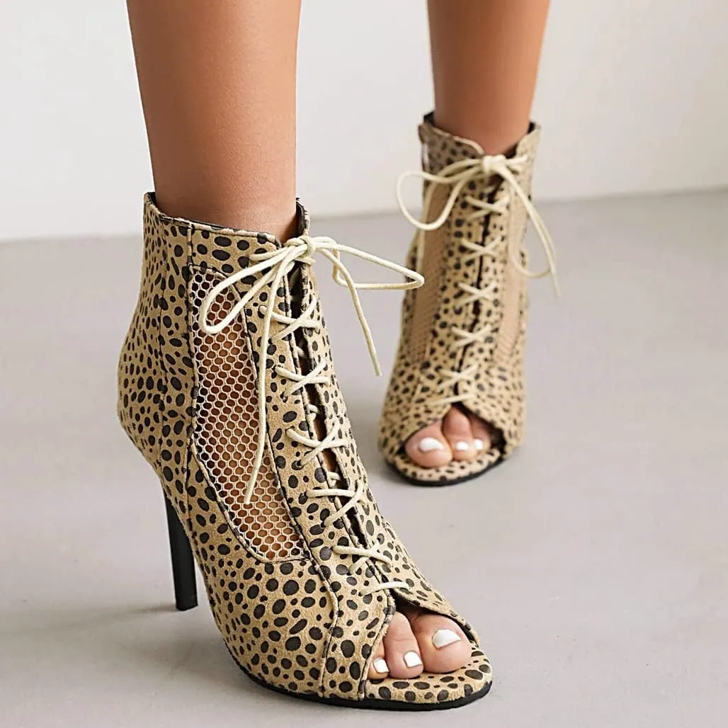 Meefit Women Lace Up Gladiator Sandals Stiletto High Heel Peep Toe Cut Out Sandals