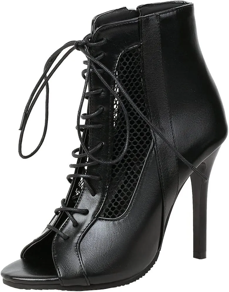 Meefit Women Lace Up Gladiator Sandals Stiletto High Heel Peep Toe Cut Out Sandals