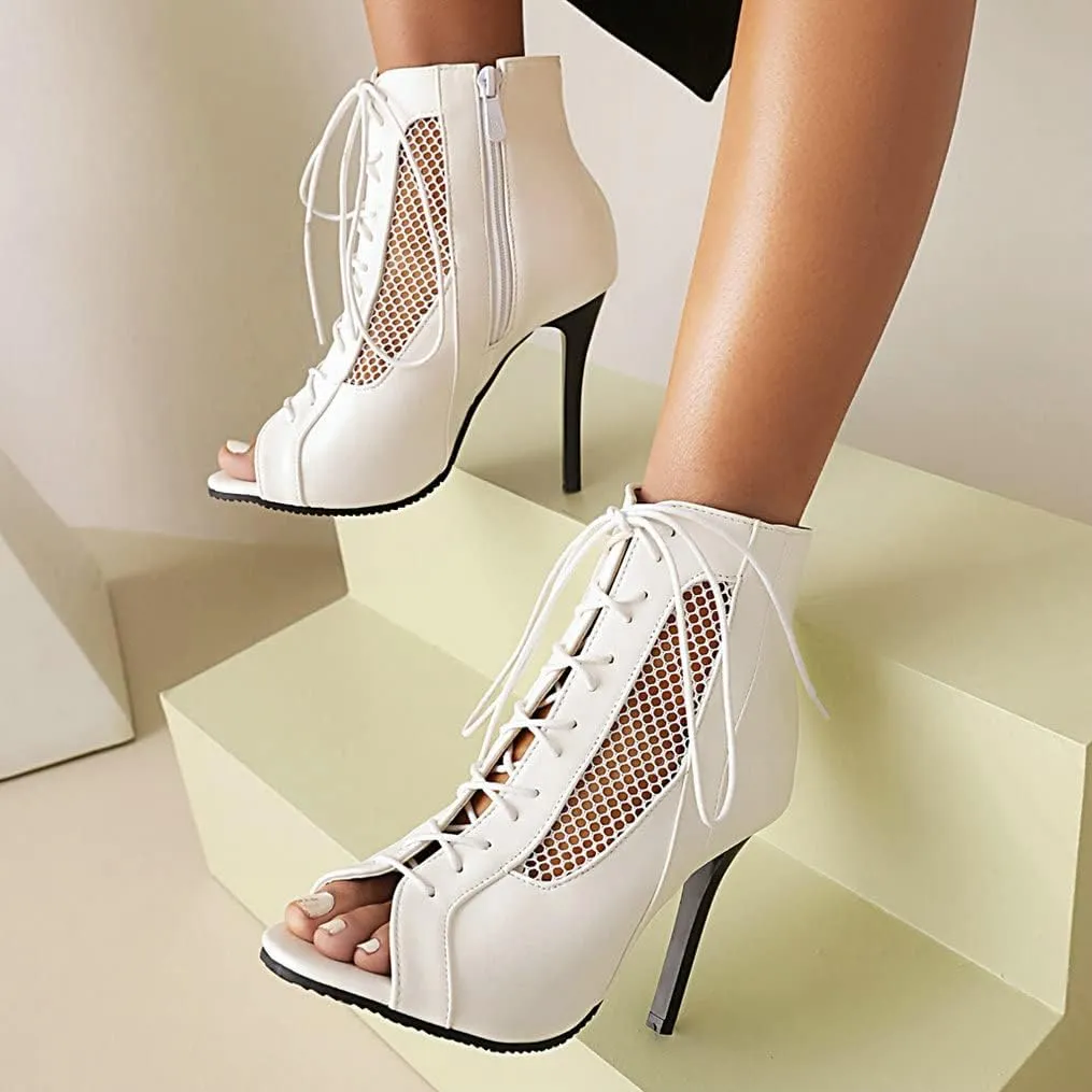 Meefit Women Lace Up Gladiator Sandals Stiletto High Heel Peep Toe Cut Out Sandals