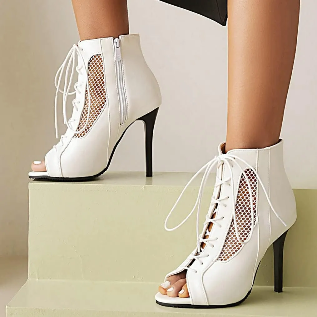 Meefit Women Lace Up Gladiator Sandals Stiletto High Heel Peep Toe Cut Out Sandals