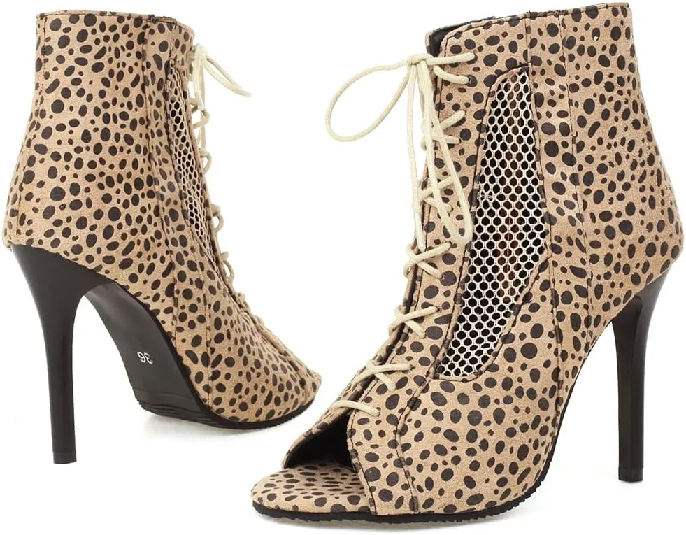 Meefit Women Lace Up Gladiator Sandals Stiletto High Heel Peep Toe Cut Out Sandals