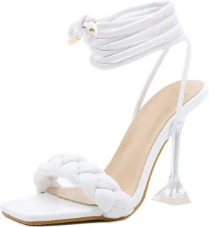 Meefit Women Lace Up Stiletto Heeled Sandals Open Toe Gladiator High Heel Sandals
