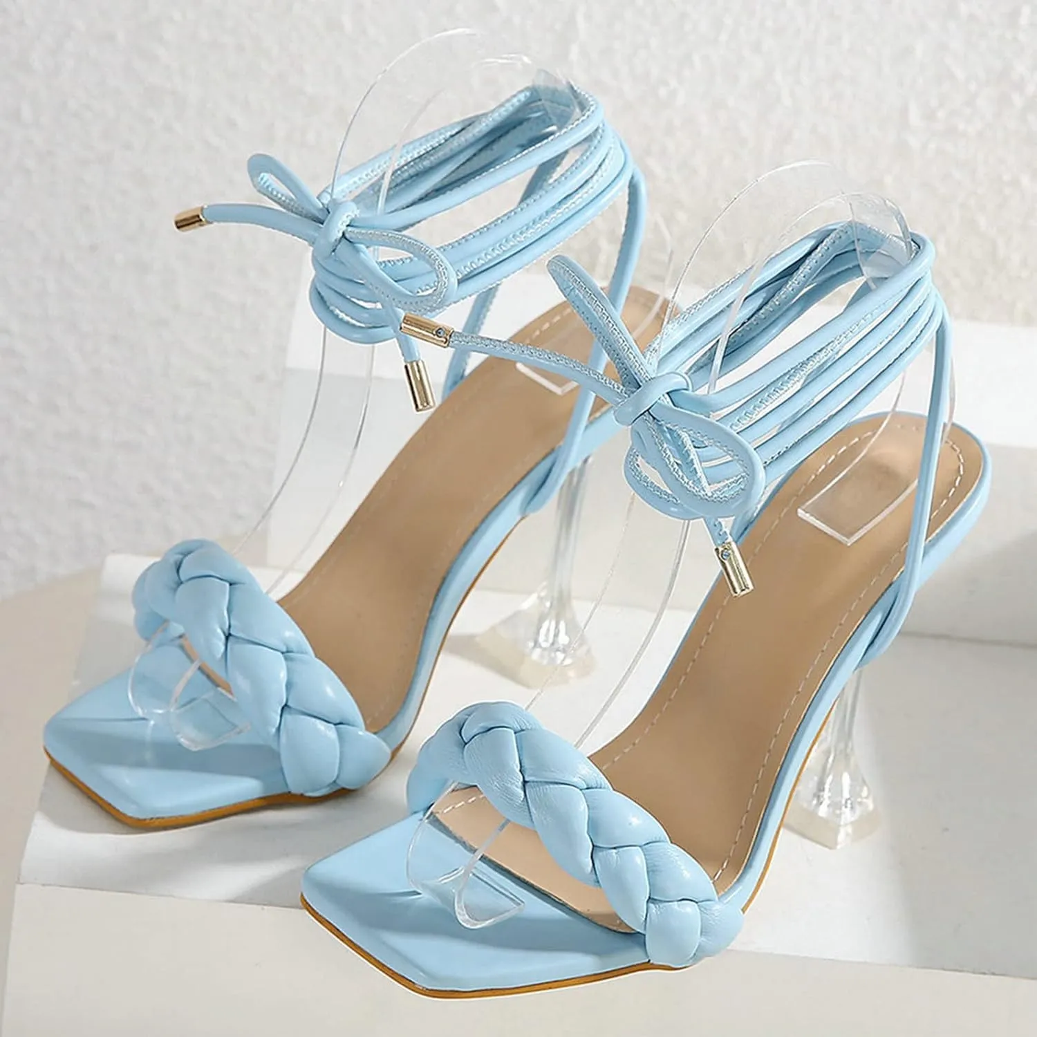 Meefit Women Lace Up Stiletto Heeled Sandals Open Toe Gladiator High Heel Sandals