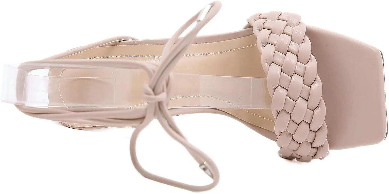 Meefit Women Lace Up Stiletto Heeled Sandals Open Toe Gladiator High Heel Sandals