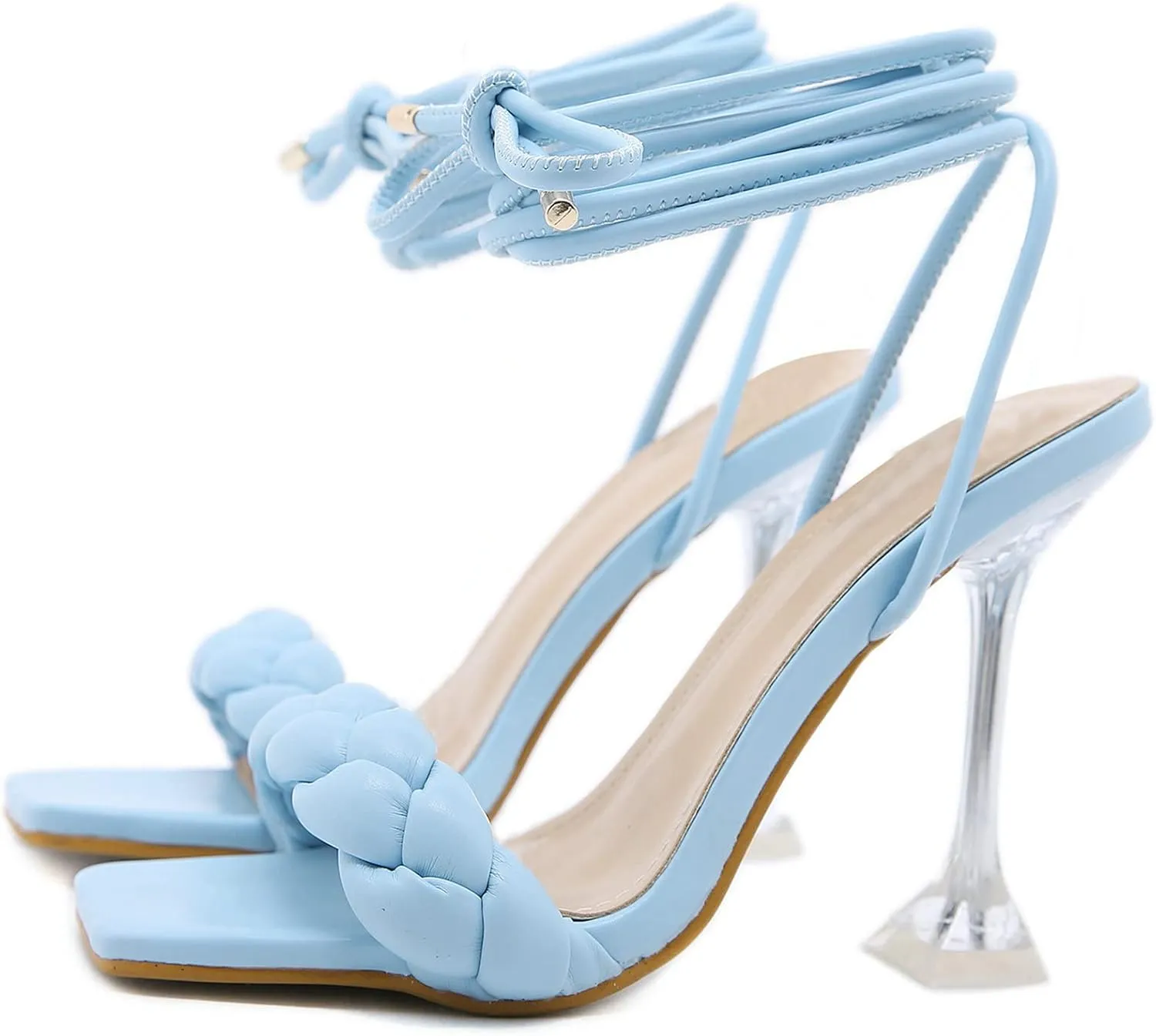 Meefit Women Lace Up Stiletto Heeled Sandals Open Toe Gladiator High Heel Sandals