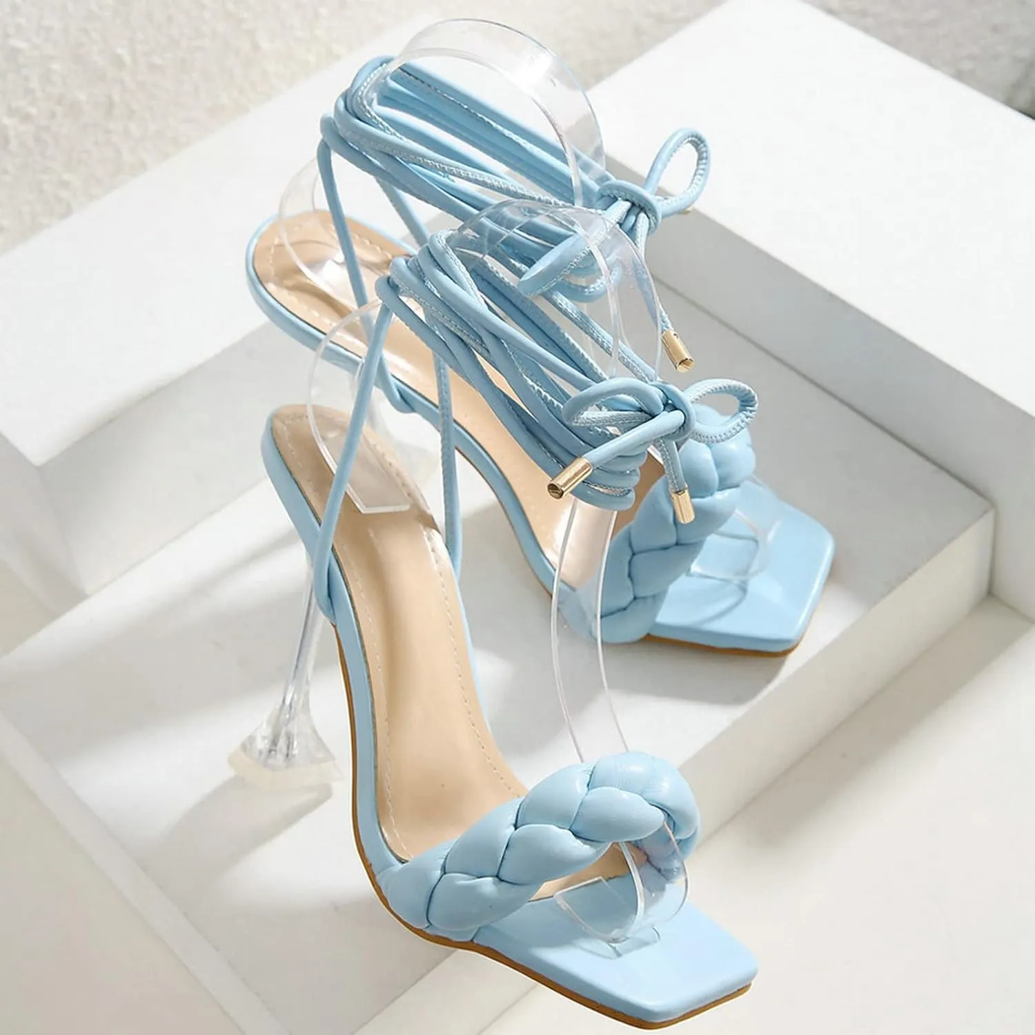 Meefit Women Lace Up Stiletto Heeled Sandals Open Toe Gladiator High Heel Sandals