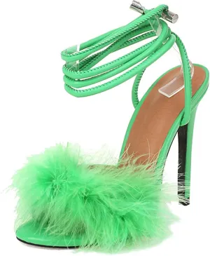 Meefit Women Lace Up Stiletto High Heel Sandals Gladiator Open Toe Sandals with Fur