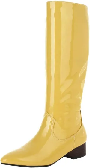 Meefit Women Patent Leather Knee High Low Heel Boots Flat Knee Length Riding Boots