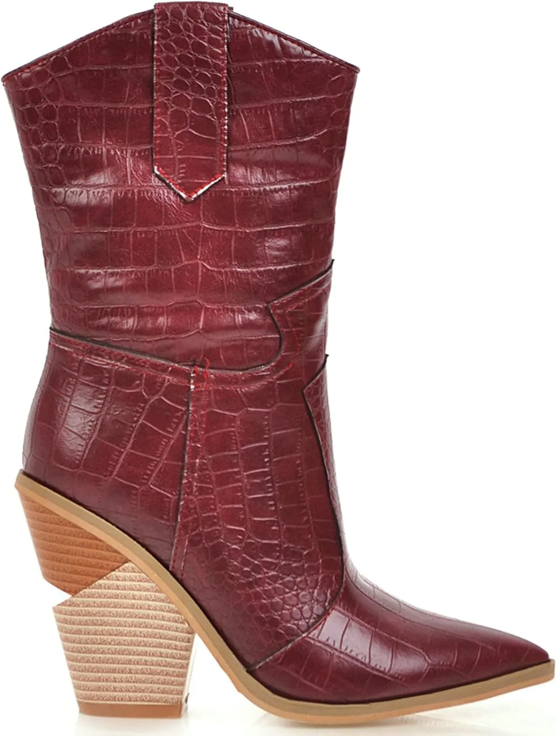 Meefit Women Pointed Toe Cowgirl Boots Stacked Chunky Western Ankle Boots High Heel Mid Calf Cowboy Boots