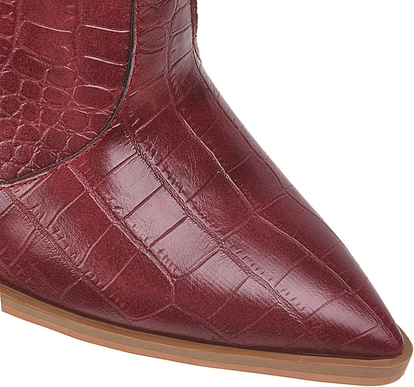 Meefit Women Pointed Toe Cowgirl Boots Stacked Chunky Western Ankle Boots High Heel Mid Calf Cowboy Boots