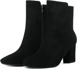 Meefit Women Square Toe GOGO Boots Chunky Heeled Ankle Boots Zipper Winter Block Heel Booties