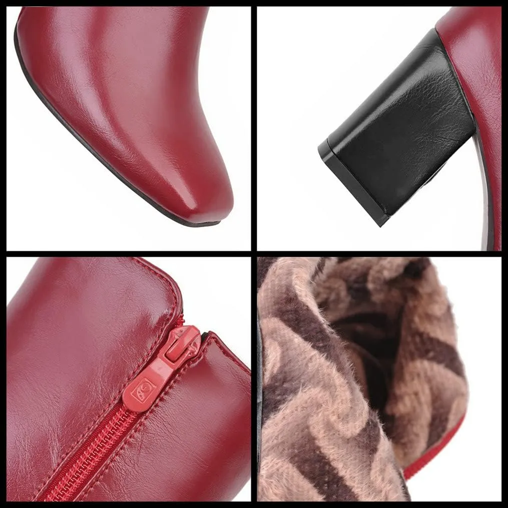 Meefit Women Square Toe GOGO Boots Chunky Heeled Ankle Boots Zipper Winter Block Heel Booties