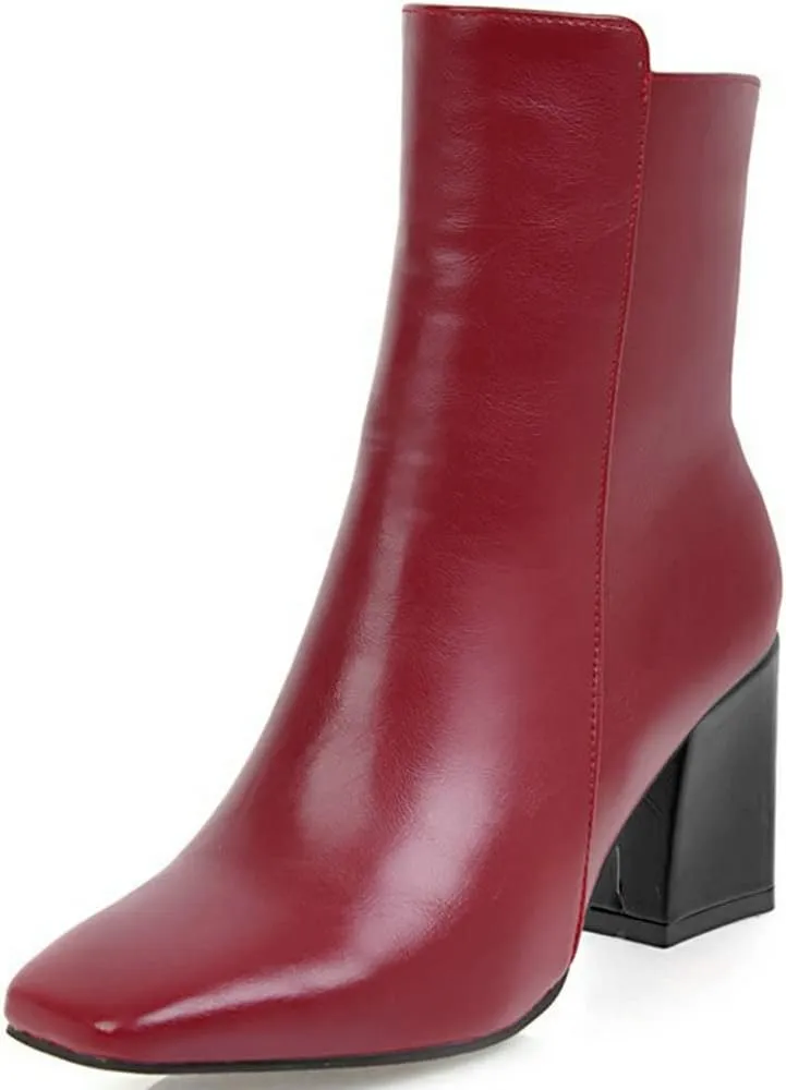 Meefit Women Square Toe GOGO Boots Chunky Heeled Ankle Boots Zipper Winter Block Heel Booties