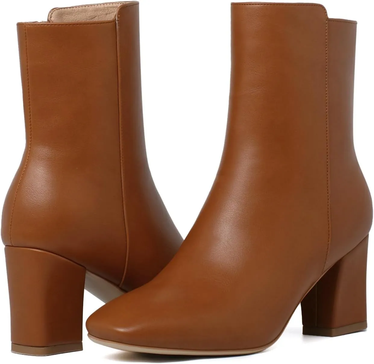 Meefit Women Square Toe GOGO Boots Chunky Heeled Ankle Boots Zipper Winter Block Heel Booties