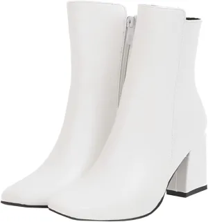 Meefit Women Square Toe GOGO Boots Chunky Heeled Ankle Boots Zipper Winter Block Heel Booties