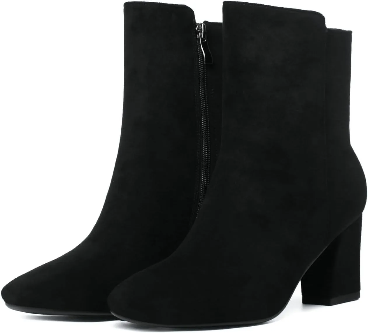 Meefit Women Square Toe GOGO Boots Chunky Heeled Ankle Boots Zipper Winter Block Heel Booties