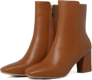 Meefit Women Square Toe GOGO Boots Chunky Heeled Ankle Boots Zipper Winter Block Heel Booties