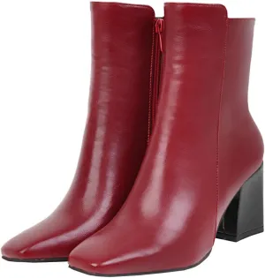 Meefit Women Square Toe GOGO Boots Chunky Heeled Ankle Boots Zipper Winter Block Heel Booties