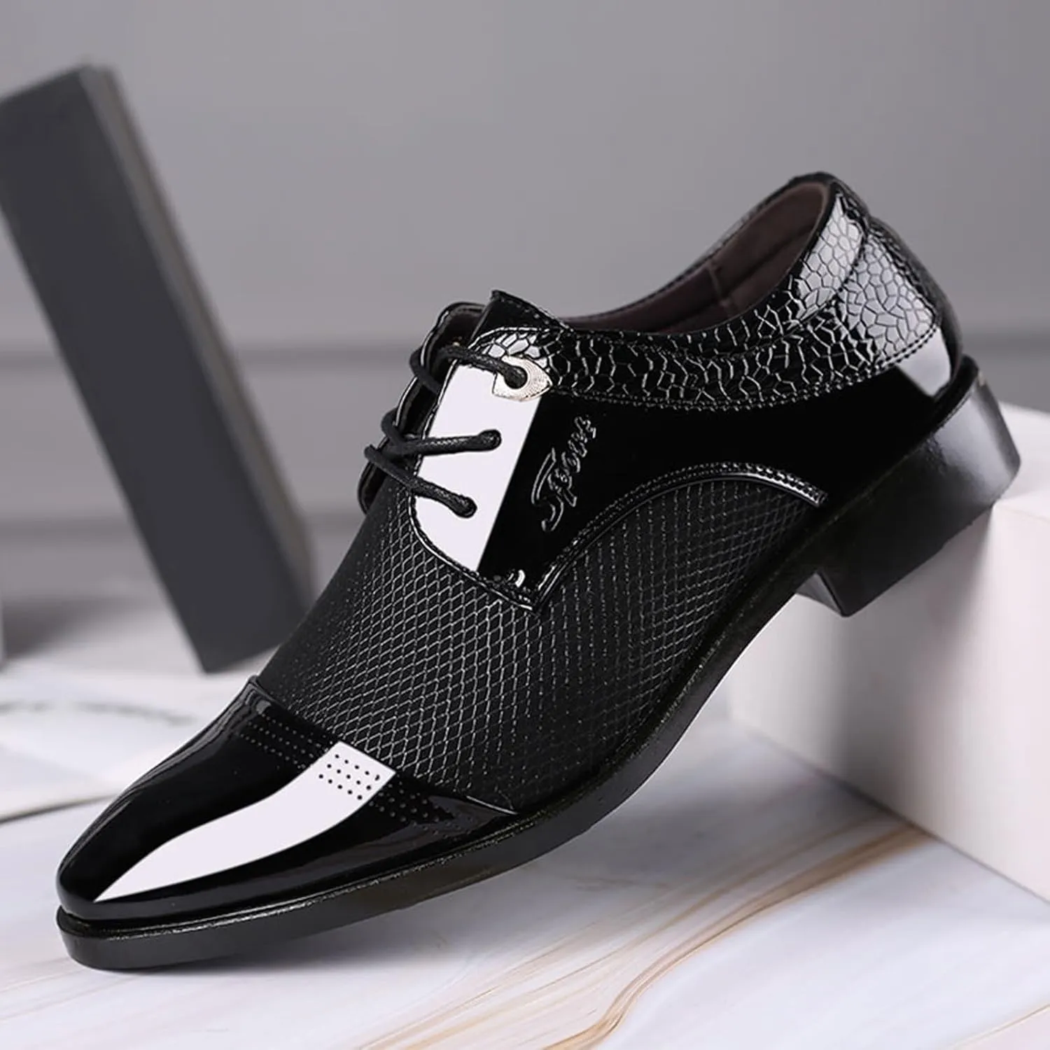 Men Slip On Formal Shoes Wedge Sole Size 10 Wide Men Breathable Business Formal Casual Pointed Toe Shiny Lace Up Patchwork Leather Shoes Mens Casual Oxford Shoes