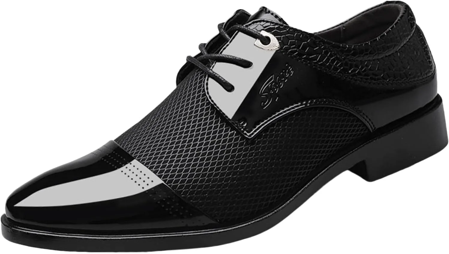 Men Slip On Formal Shoes Wedge Sole Size 10 Wide Men Breathable Business Formal Casual Pointed Toe Shiny Lace Up Patchwork Leather Shoes Mens Casual Oxford Shoes