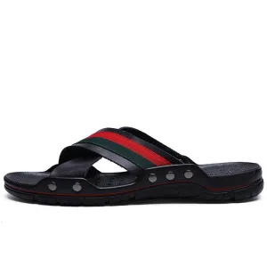 Men Slippers Genuine Leather Cross Strap