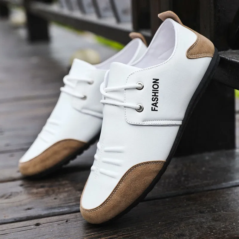 Men&#39;s Leather Casual Shoes Breathable Slip Men Driving Peas Shoes Spring and Autumn New Style Men&#39;s Shoes The British Sneakers