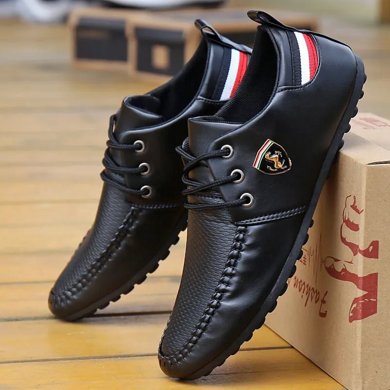 Men&#39;s Leather Casual Shoes Breathable Slip Men Driving Peas Shoes Spring and Autumn New Style Men&#39;s Shoes The British Sneakers