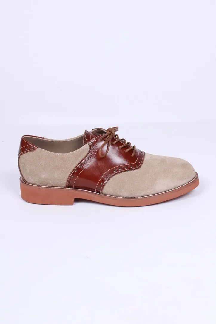 Men's 1950s style oxford saddle shoe  - Cognac/Sand - Elliot