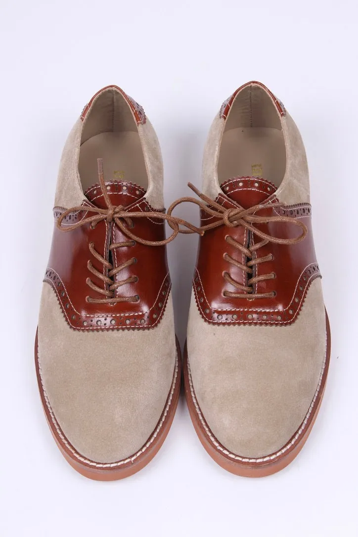 Men's 1950s style oxford saddle shoe  - Cognac/Sand - Elliot