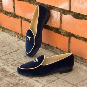 Men's Belgian Leather Slippers Wide Plus Size Blue 2336