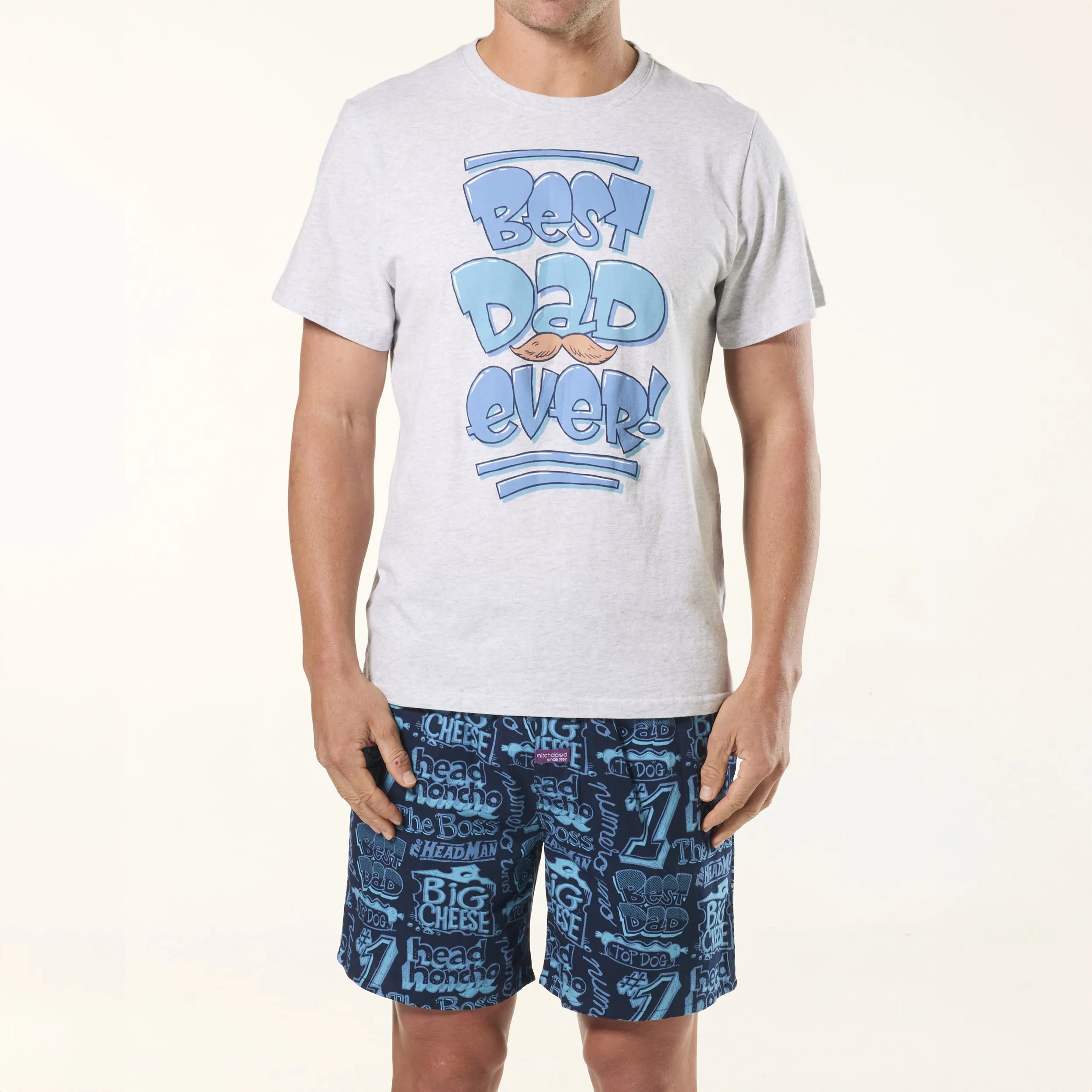 Men's Best Dad Ever Cotton Knit Pyjama Set - Blue
