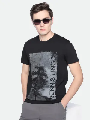 Men's Black Graphic Print Half-Sleeves Casual T-Shirt