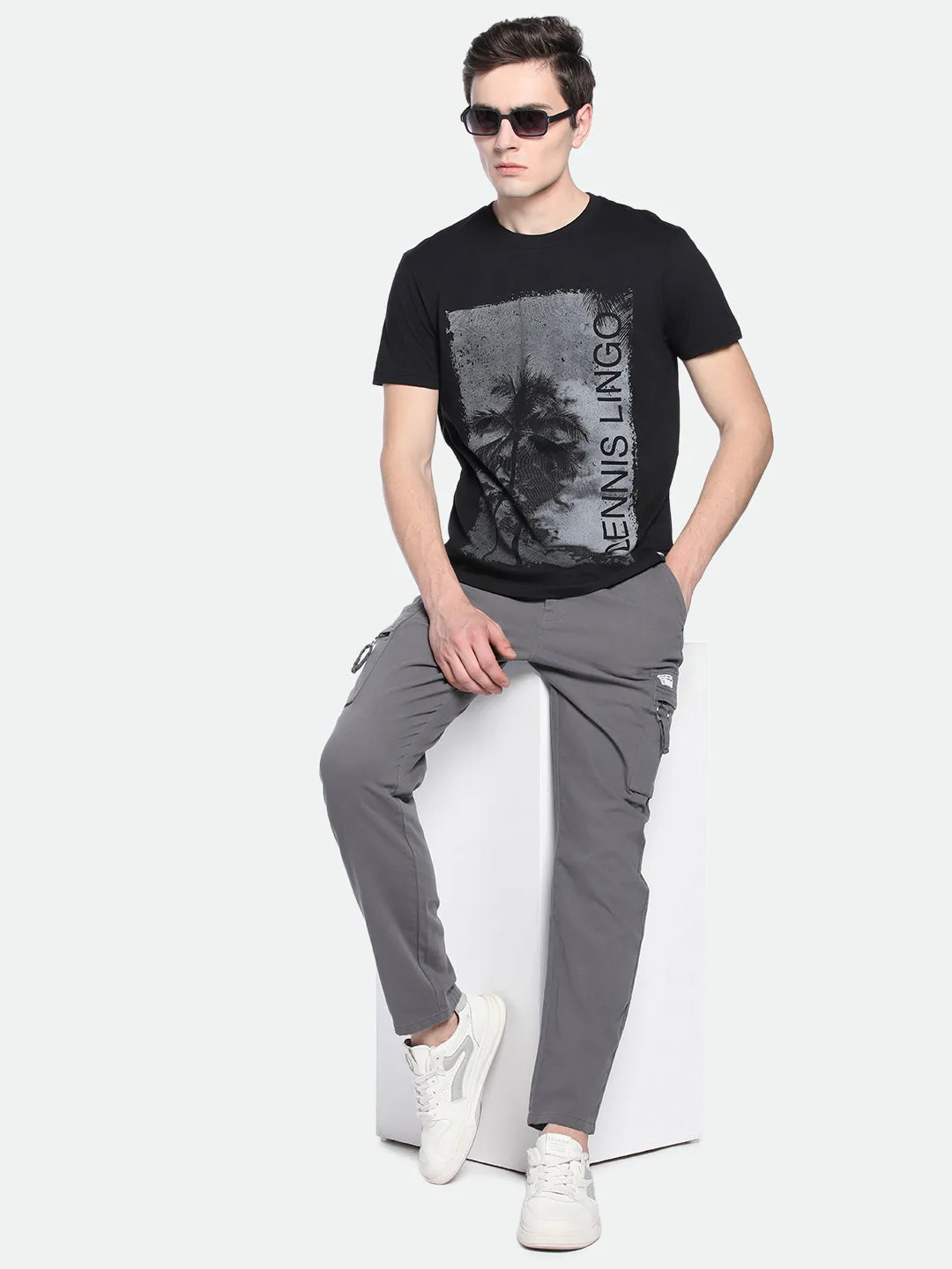 Men's Black Graphic Print Half-Sleeves Casual T-Shirt