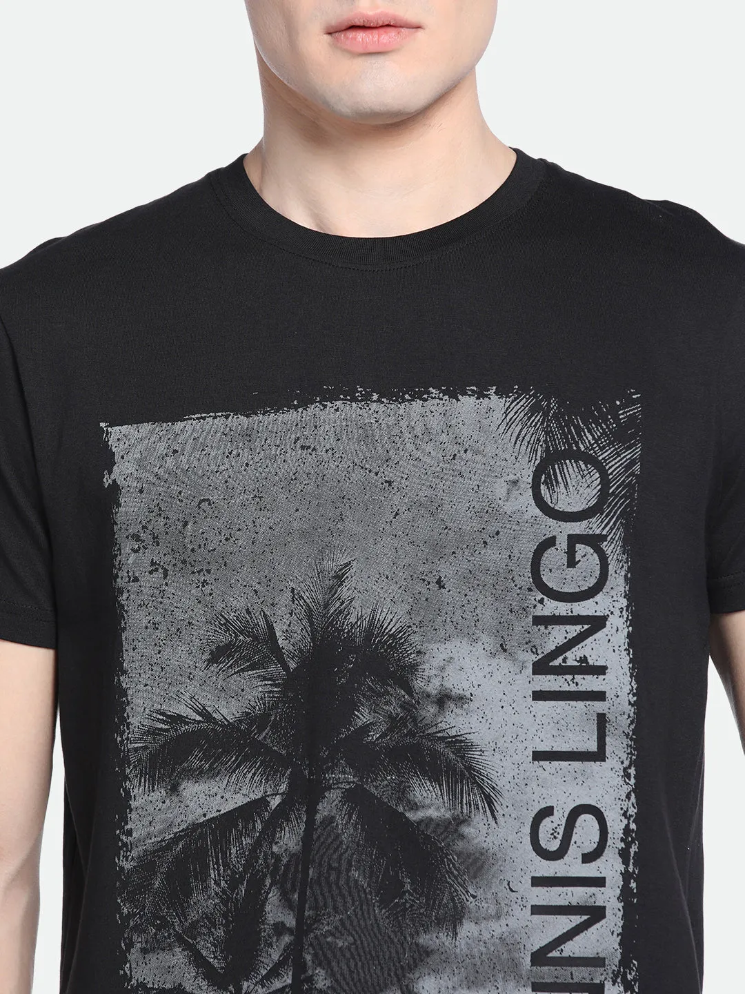 Men's Black Graphic Print Half-Sleeves Casual T-Shirt