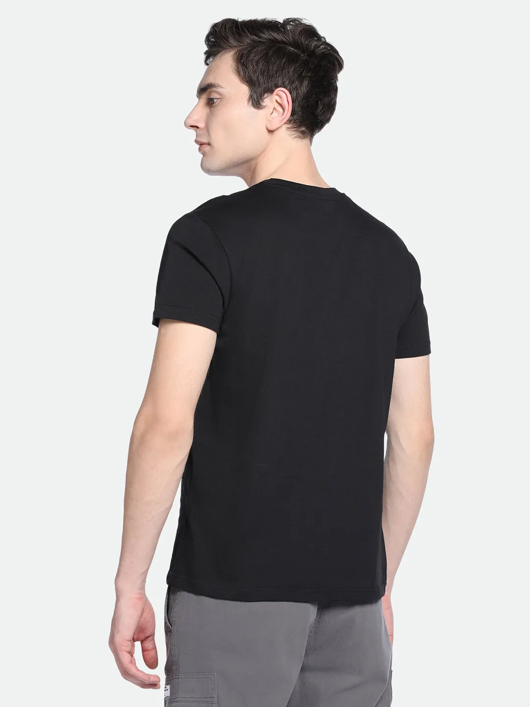 Men's Black Graphic Print Half-Sleeves Casual T-Shirt