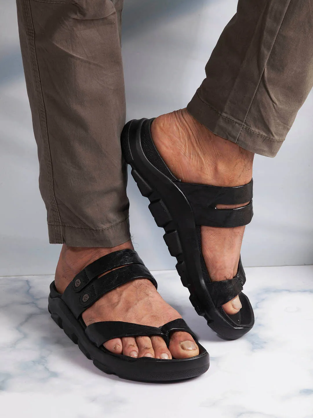 Men's Black Strap Sandals (ID4273)