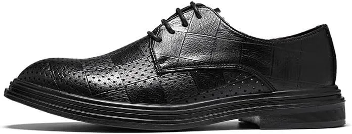 Mens Breathable Dress Shoes Black Classic Lace Up Hollowout Oxford Formal Evening Party Slip Resistant Leather Shoes