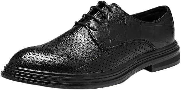 Mens Breathable Dress Shoes Black Classic Lace Up Hollowout Oxford Formal Evening Party Slip Resistant Leather Shoes
