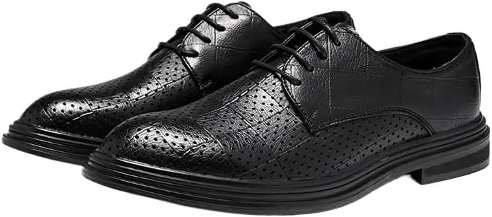 Mens Breathable Dress Shoes Black Classic Lace Up Hollowout Oxford Formal Evening Party Slip Resistant Leather Shoes