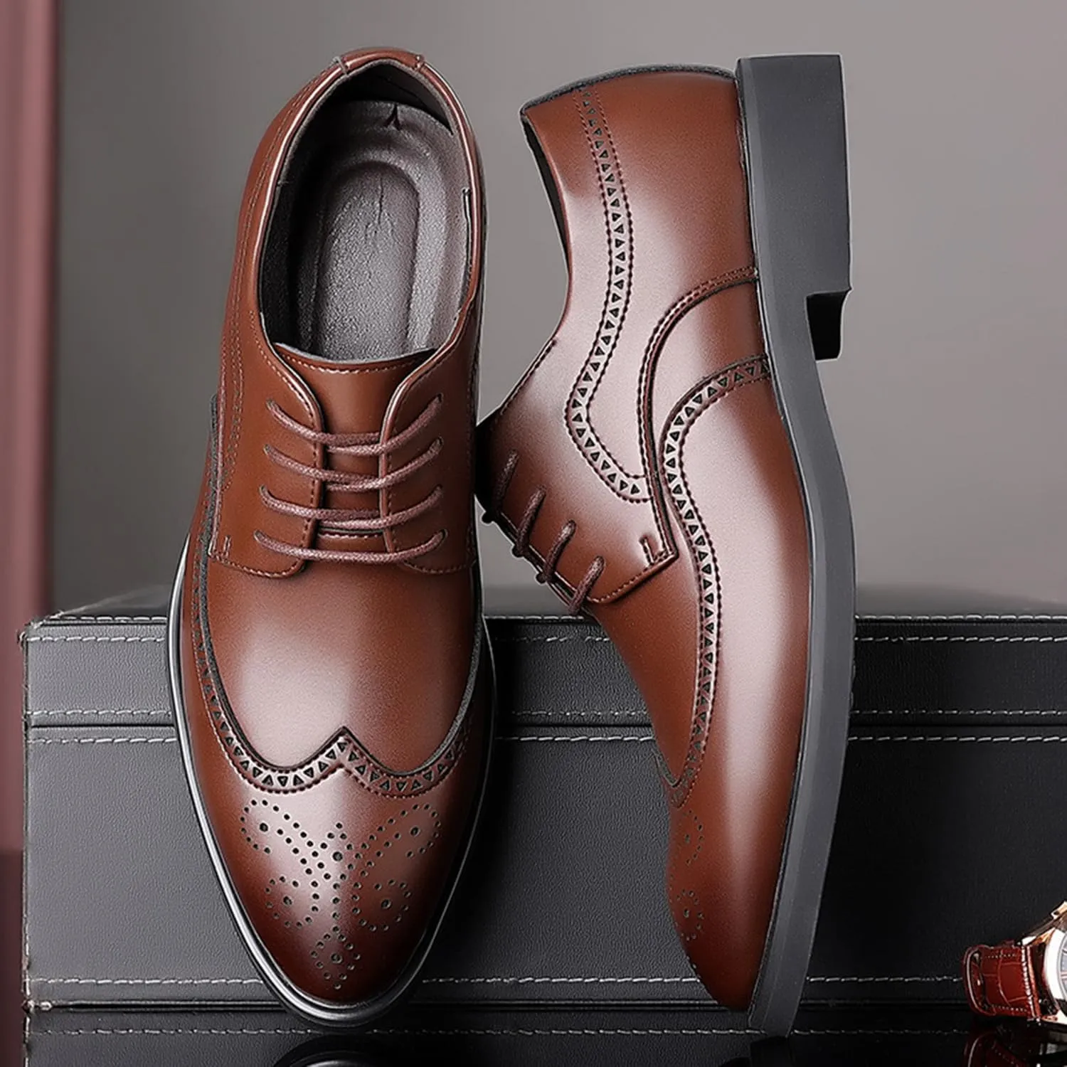 Mens Brogues Lace up Oxford Shoes Comfortable Wingtip Brogue Office Work Business Formal Shoes
