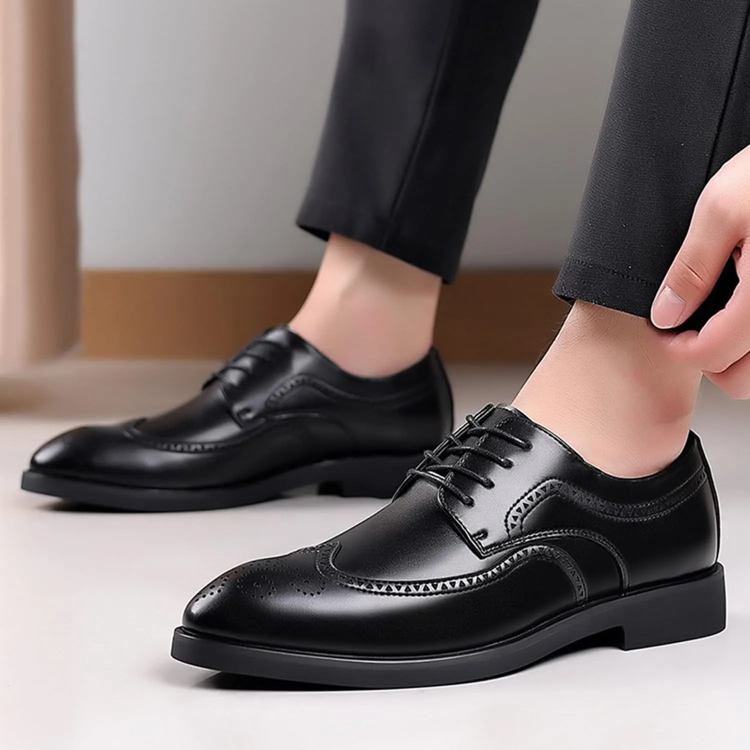 Mens Brogues Lace up Oxford Shoes Comfortable Wingtip Brogue Office Work Business Formal Shoes