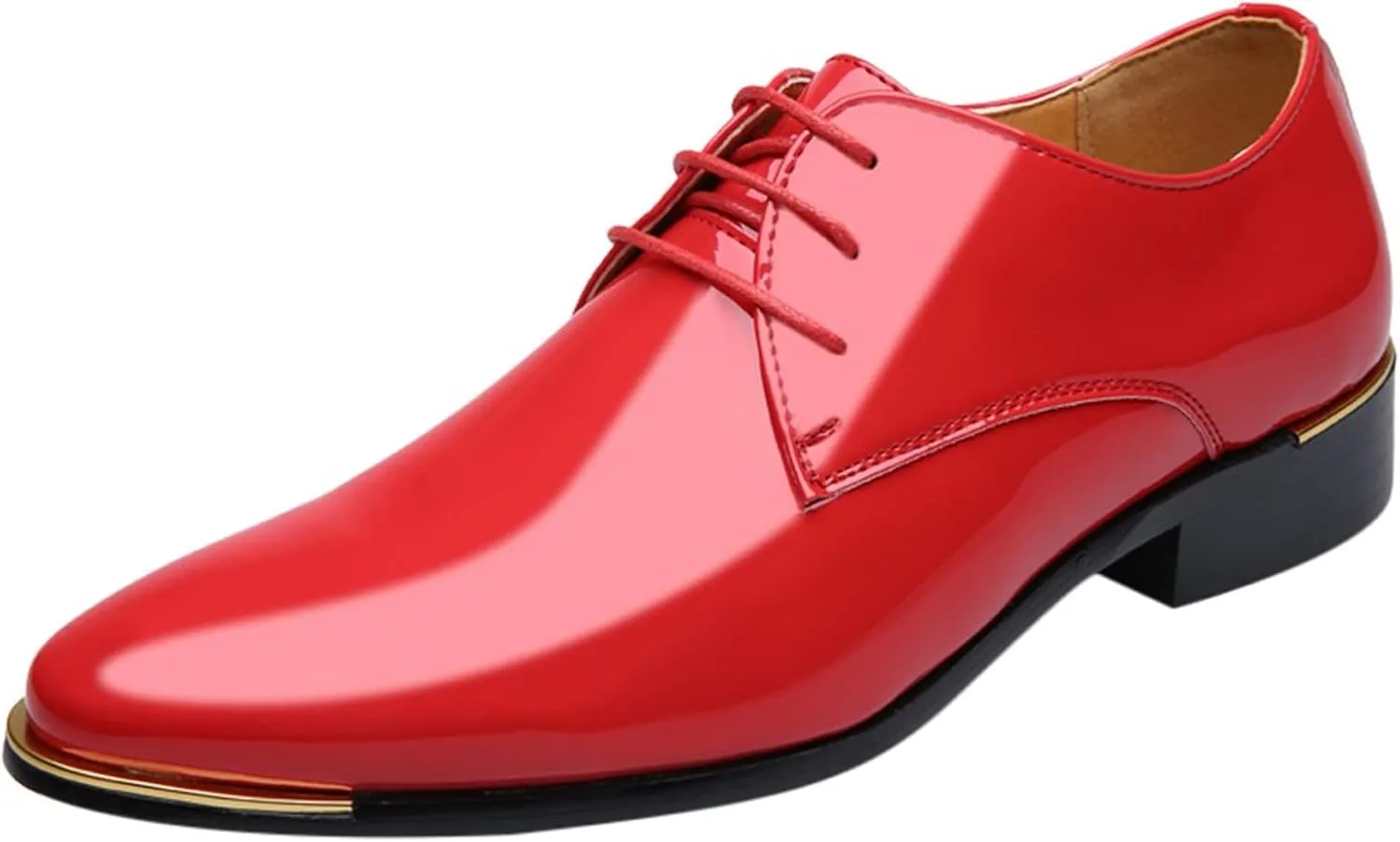Mens Business Formals Shoes with Comfortable Low Heel Arch Support Walking Leather Shoes Patent Leather LCE up Dress Shoe Men Retro Pointed Toe Oxfords Comfortable Business Dress Oxfords