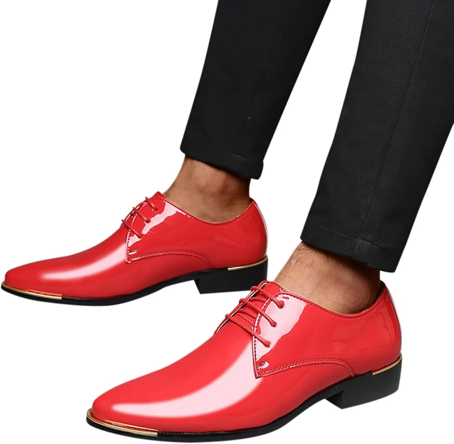Mens Business Formals Shoes with Comfortable Low Heel Arch Support Walking Leather Shoes Patent Leather LCE up Dress Shoe Men Retro Pointed Toe Oxfords Comfortable Business Dress Oxfords