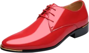 Mens Business Formals Shoes with Comfortable Low Heel Arch Support Walking Leather Shoes Patent Leather LCE up Dress Shoe Men Retro Pointed Toe Oxfords Comfortable Business Dress Oxfords